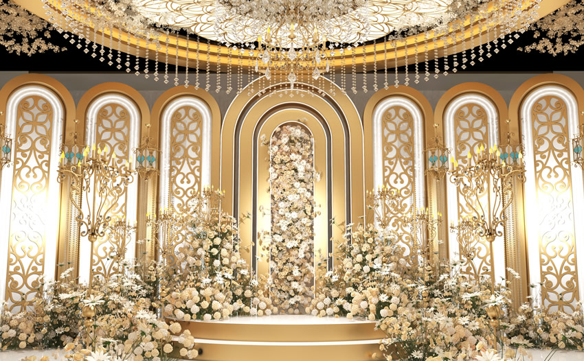 贡山香槟色调婚礼堂效果展示